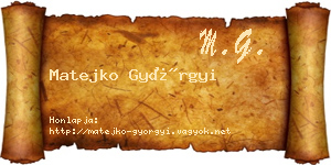Matejko Györgyi névjegykártya